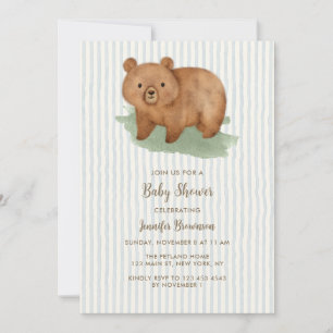 Bear Striped Baby Shower Invitation