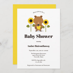 Bear Sunflowers Baby Shower Invitation