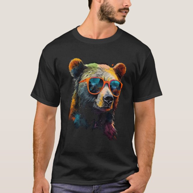 Bear Sunglasses Colourful Art Animal Bear T-Shirt (Front)