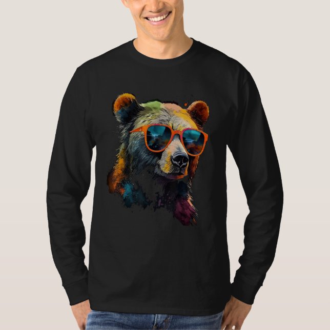 Bear Sunglasses Colourful Art Animal Bear T-Shirt (Front)
