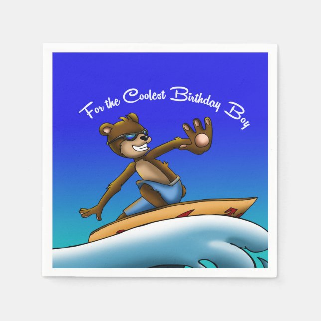 Bear Surfer Birthday Paper Napkins (Front)