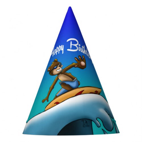 Bear Surfer Birthday Party Hat