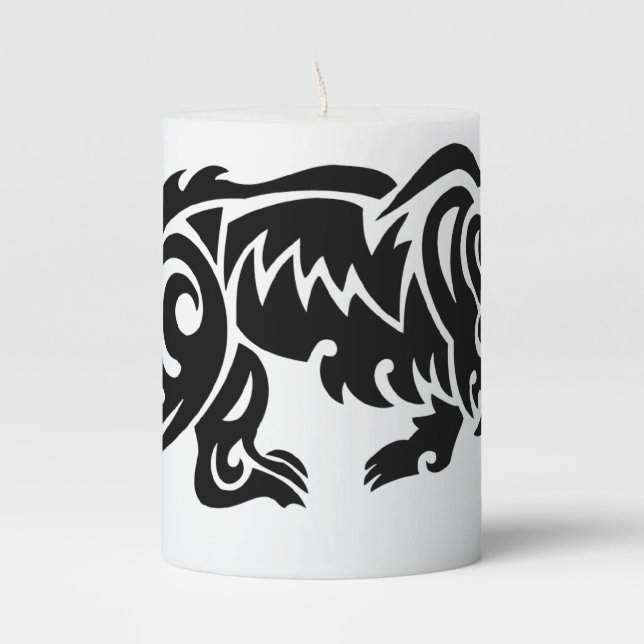 Bear Tattoo Designs Black White Pillar Candle (Front)