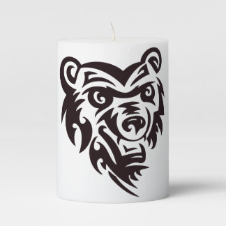 Bear Tattoo Style Artwork Black White Design Pillar Candle