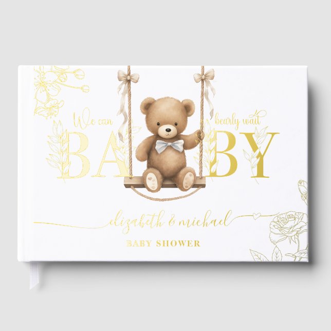 Bear Teddy Bearly Wait Gold Glitter Foil Guest Book (Front)