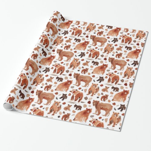 BEAR TERRITORY Brown Mama and Cub Nursery Bears Wrapping Paper