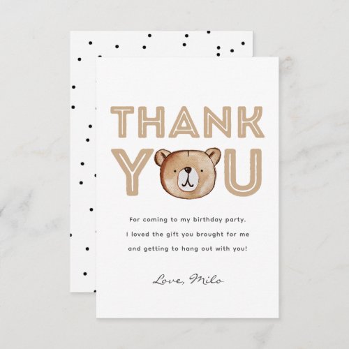 Bear Thank You Card  Bear Party