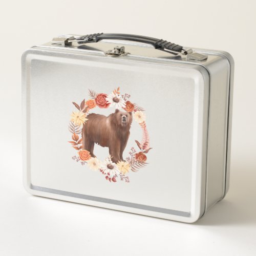 Bear Thanksgiving Fall Autumn Leaves Cute Metal Lunch Box
