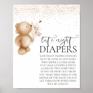 Bear & The Bee Baby Shower Late Night Diaper Poster
