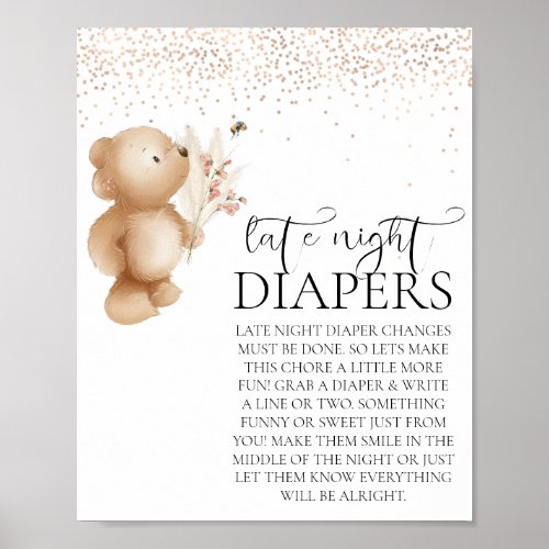 Bear  The Bee Baby Shower Late Night Diaper  Poster
