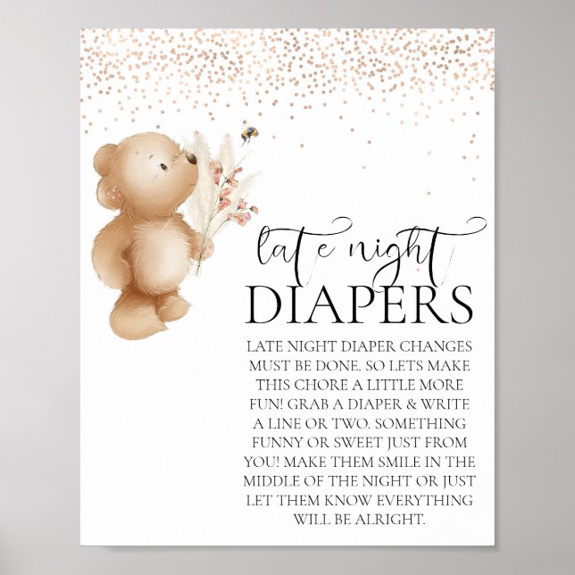 Bear & The Bee Baby Shower Late Night Diaper  Poster (Front)