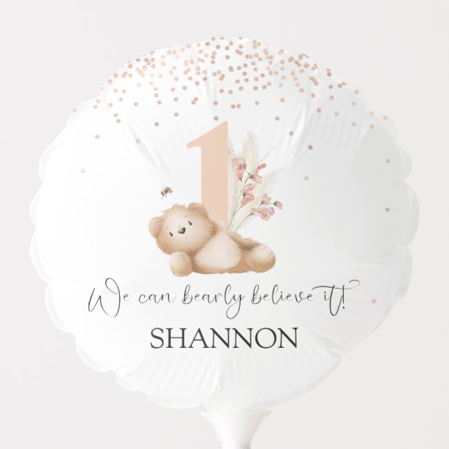 Bear & The Bee First Birthday Balloon (Front)