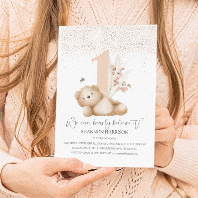 Bear & The Bee First Birthday Invitation (Creator Uploaded)