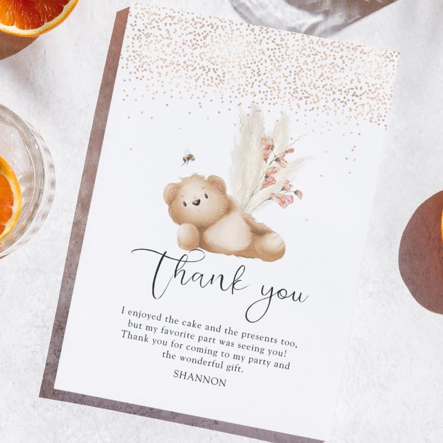 Bear & The Bee First Birthday Thank You Card (Creator Uploaded)