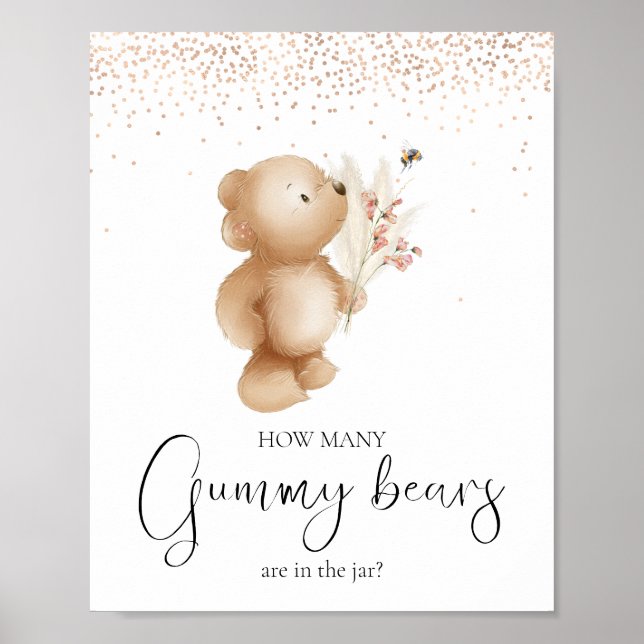 Bear & The Bee | How Many? Baby Shower Game Poster (Front)