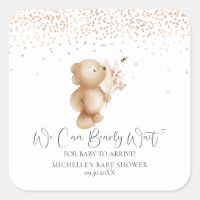 Bear & The Bee | We Can Bearly Wait! Baby Shower Square Sticker