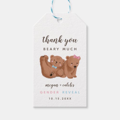 Bear Theme Gender Reveal Party Favor Gift Tags