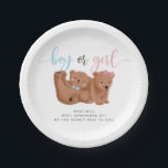 Bear Theme Gender Reveal Party Paper Plate<br><div class="desc">Bear theme gender reveal party paper plate featuring illustration of two cubs with pink and blue bow. The text says "what will baby XX be? we can bearly wait to see."</div>