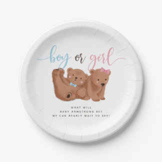 Bear Theme Gender Reveal Party Paper Plate
