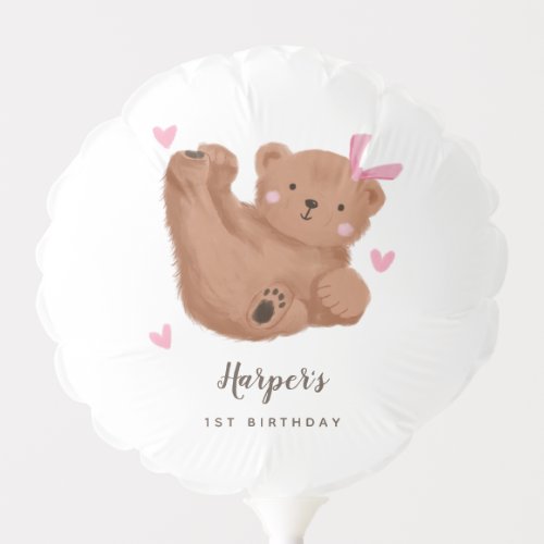 Bear Theme Girl Birthday Party Balloon