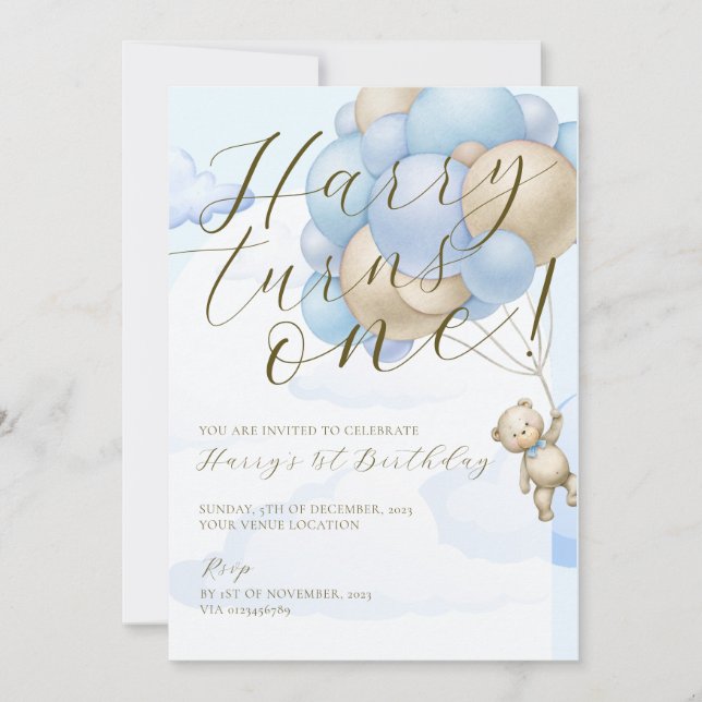 Bear Theme Kids 1st Birthday Invitation (Front)