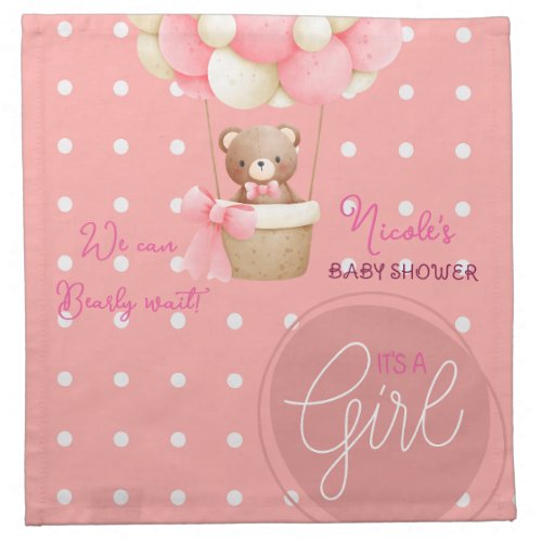 Bear Theme Pink Peach Hot Air Balloon Baby Shower Cloth Napkin