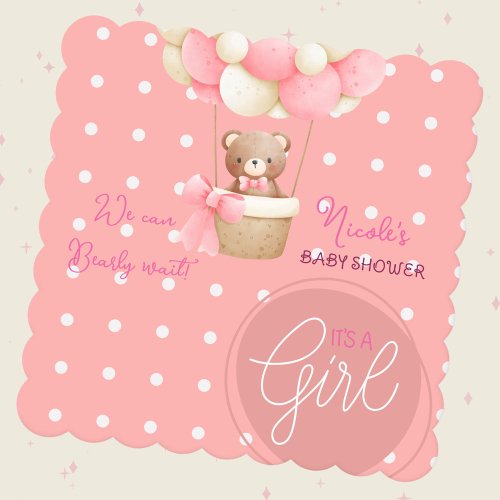 Bear Theme Pink Peach Hot Air Balloon Baby Shower Paper Coaster