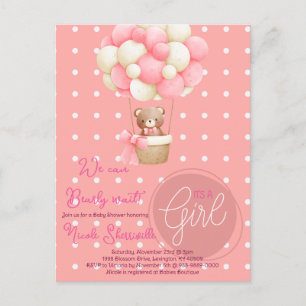 Bear Theme Pink Peach Hot Air Balloon Baby Shower Postcard