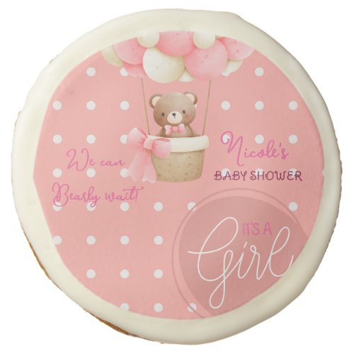 Bear Theme Pink Peach Hot Air Balloon Baby Shower Sugar Cookie