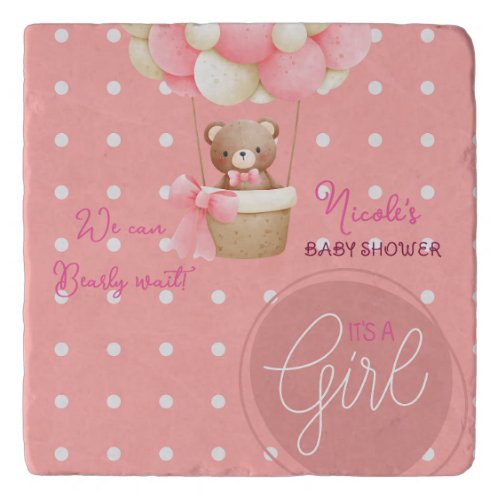 Bear Theme Pink Peach Hot Air Balloon Baby Shower Trivet