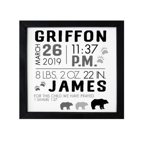 Bear_Themed Black Birth Stats Framed Shadow Box