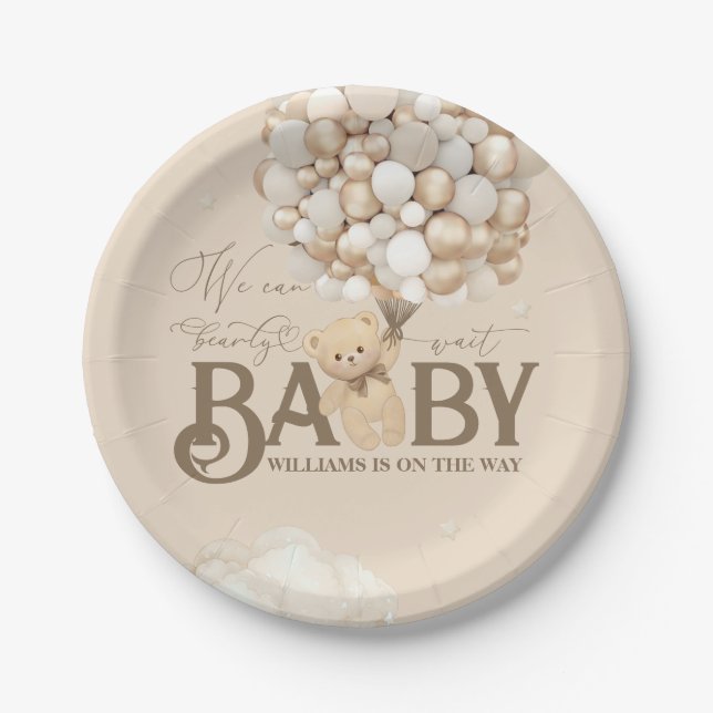 Bear Themed Gender Neutral Baby Shower  Paper Plates (Front)