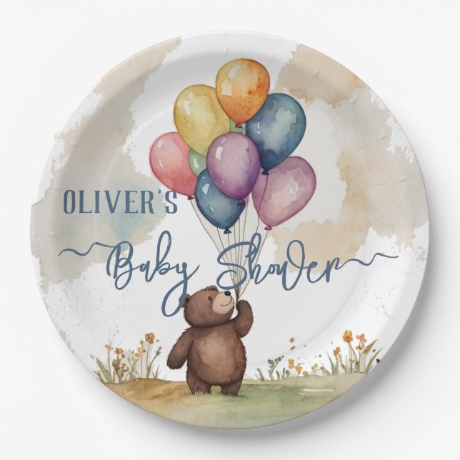 Bear Themed Gender Neutral Baby Shower Paper Plates (Front)