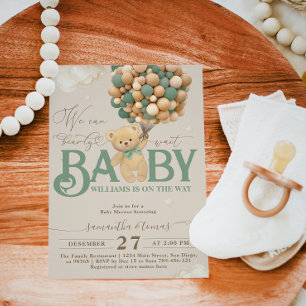 Bear Themed Green Balloon Baby Shower Invitation