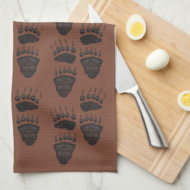 Bear Tracks on Brown - Kitchen Towel (Quarter Fold)