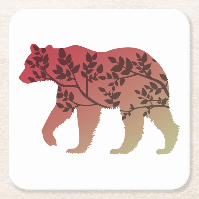 Bear Tree Square Paper Coaster (Front)