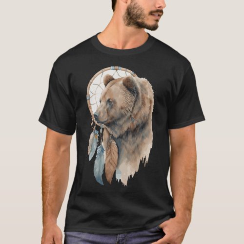 Bear Tribal Watercolor Bear Dream Catcher  1 T_Shirt
