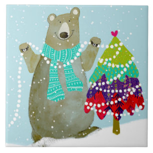 Bear Trimming Tree Ceramic Kitchen Tile