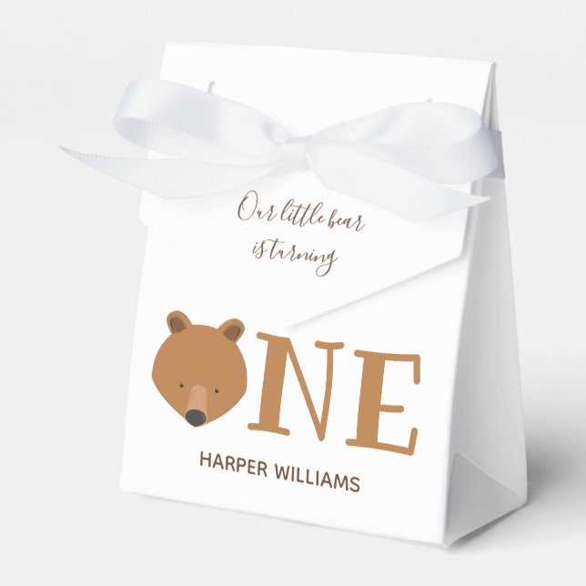 Bear Turning One Animal First Birthday Favor Boxes (Front Side)