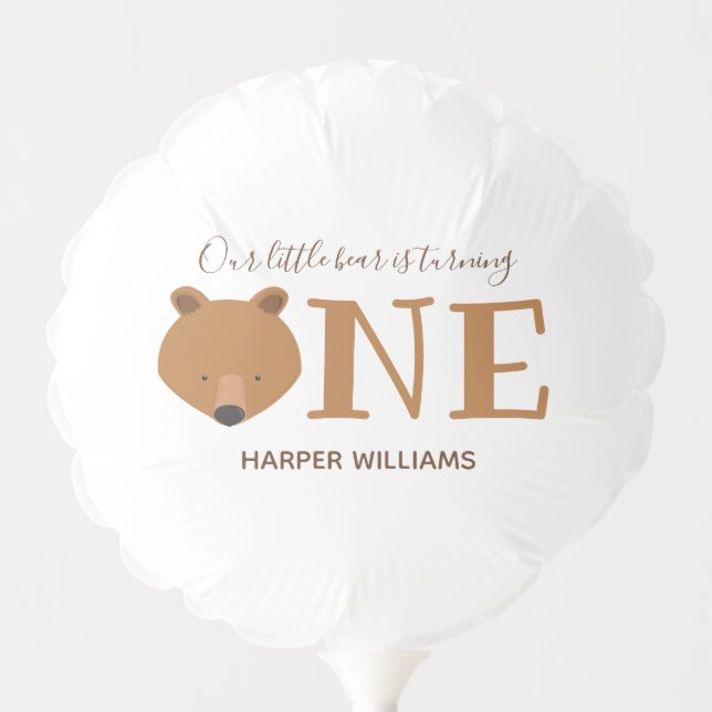 Bear Turning One Cute Animal First Birthday Balloon (Front)