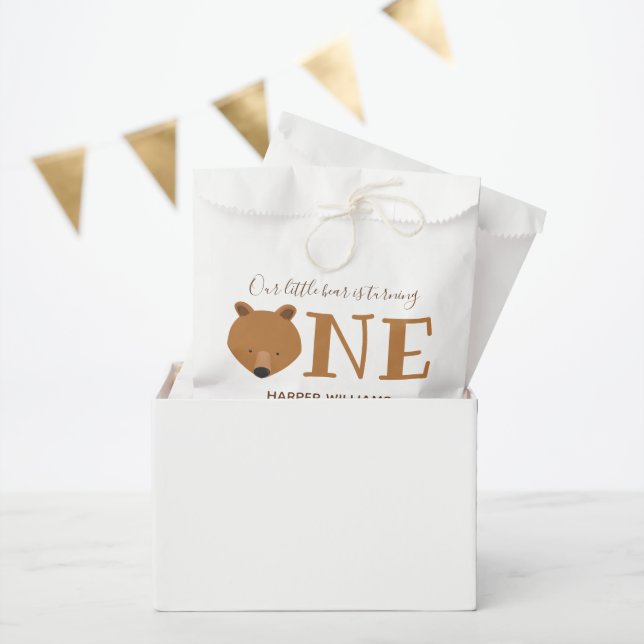 Bear Turning One Cute Animal First Birthday Favor Bag (Party)