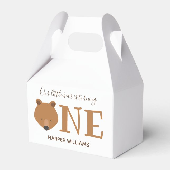 Bear Turning One Cute Animal First Birthday Favor Boxes (Front Side)