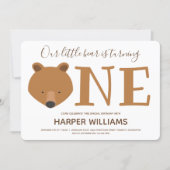 Bear Turning One Cute Animal First Birthday Invitation (Front)