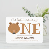 Bear Turning One Cute Animal First Birthday Invitation (Standing Front)