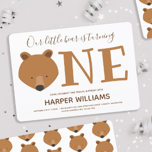 Bear Turning One Cute Animal First Birthday Invitation