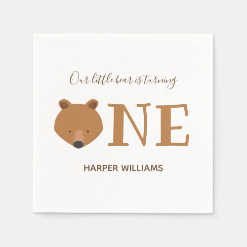 Bear Turning One Cute Animal First Birthday Napkins