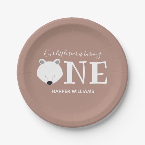 Bear Turning One Cute Animal First Birthday Paper Plates