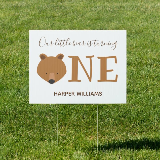 Bear Turning One First Birthday Sign (Insitu)