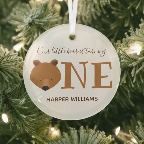 Bear Turning One Keepsake Animal First Birthday Glass Ornament