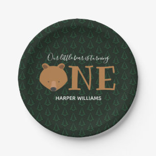 Bear Turning One Pine Animal First Birthday Paper Plates